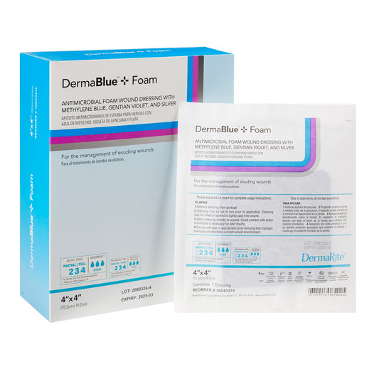 DermaBlue+™ Foam Silver Foam Dressing, 4 x 4 Inch