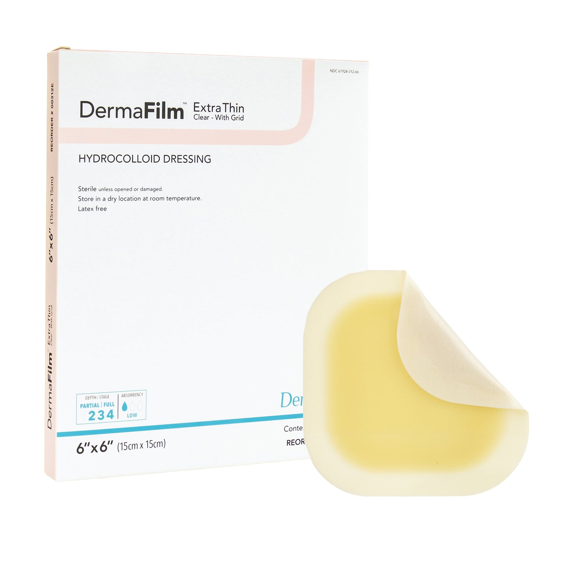 DermaFilm Thin with Border Hydrocolloid Dressing, 6 x 6 Inch