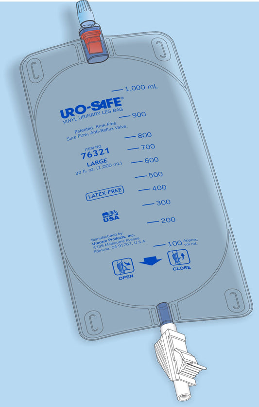 Urinary Leg Bag Uro-Safe Anti-Reflux Valve Sterile 950 mL Vinyl