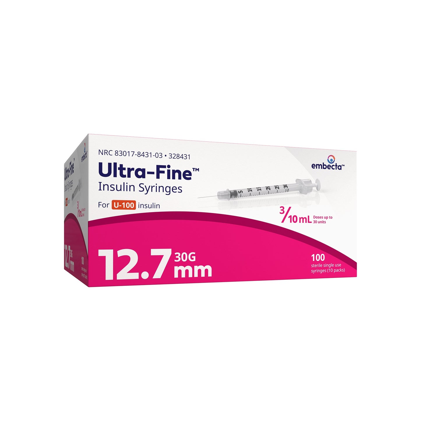 Standard Insulin Syringe with Needle Ultra-Fine™ 0.3 mL 1/2 Inch 30 Gauge NonSafety Regular Wall