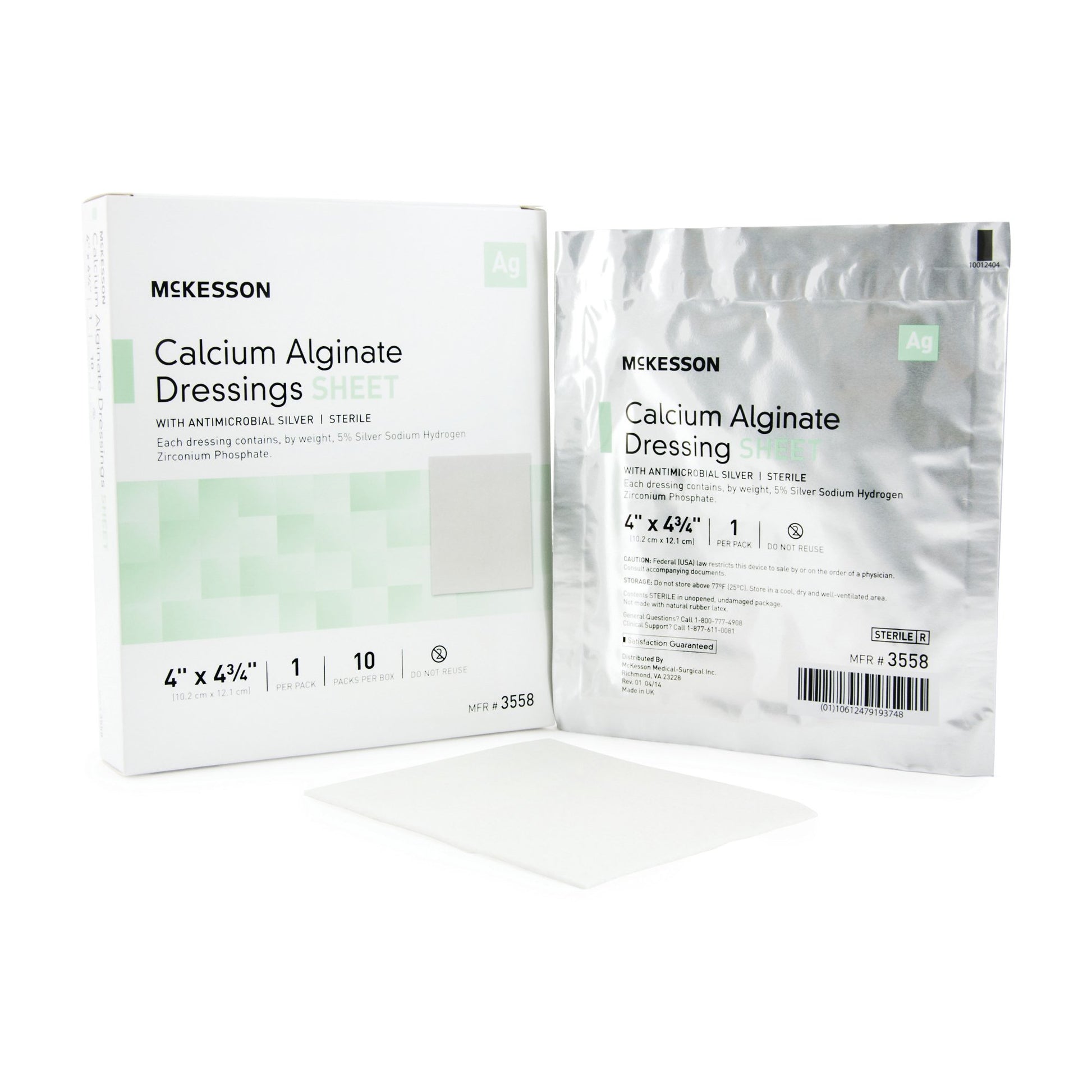 McKesson Silver Calcium Alginate Dressing, 4 x 4 Inch