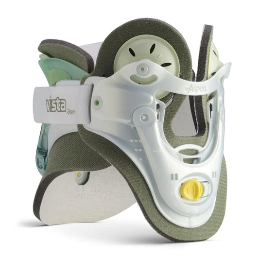 Rigid Cervical Collar with Replacement Pads Aspen Vista MultiPost Preformed Adult One Size Fits Most Two-Piece / Trachea Opening Adjustable Height Adjustable Neck Circumference