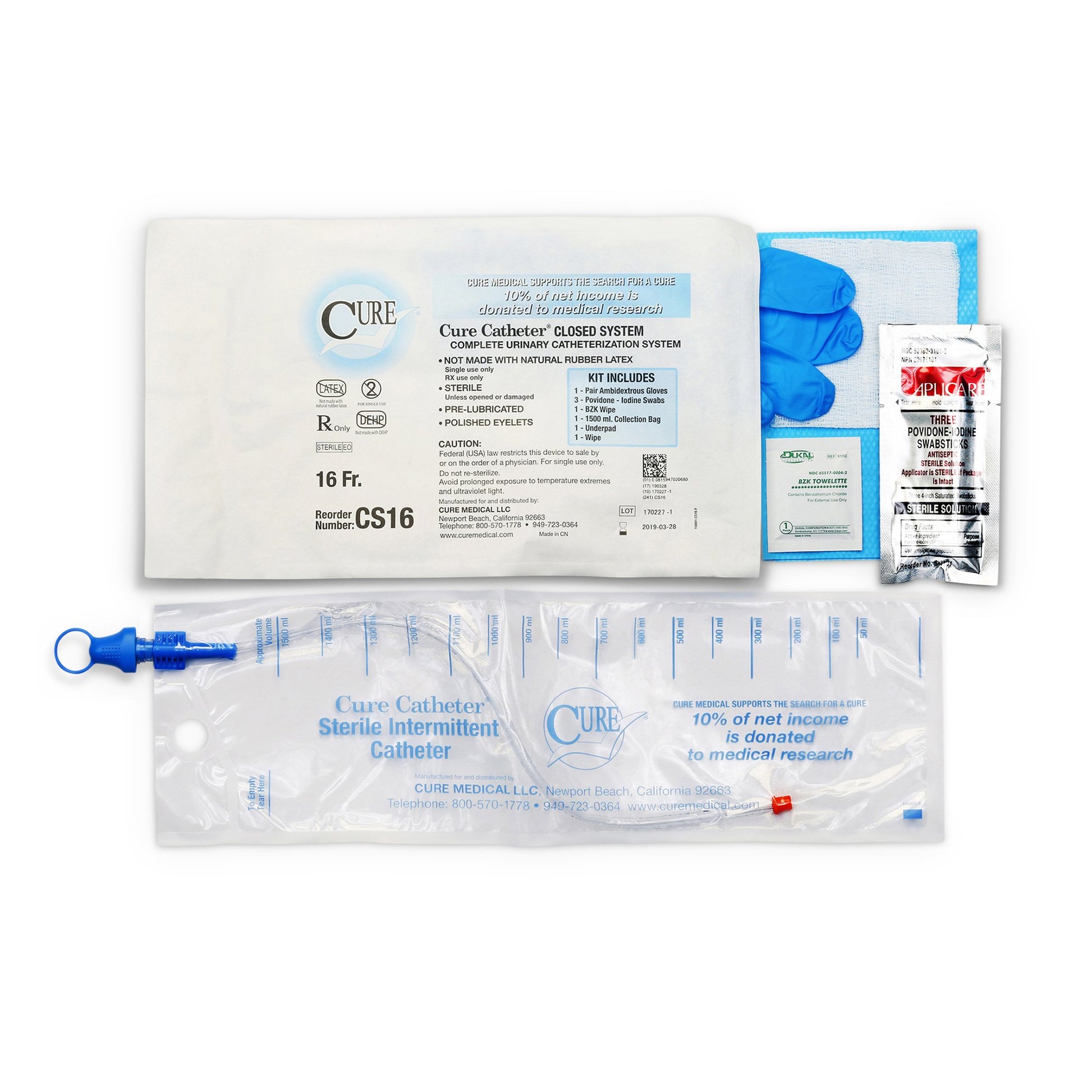 Cure Catheter™ Intermittent Catheter Kit, 16 Fr.