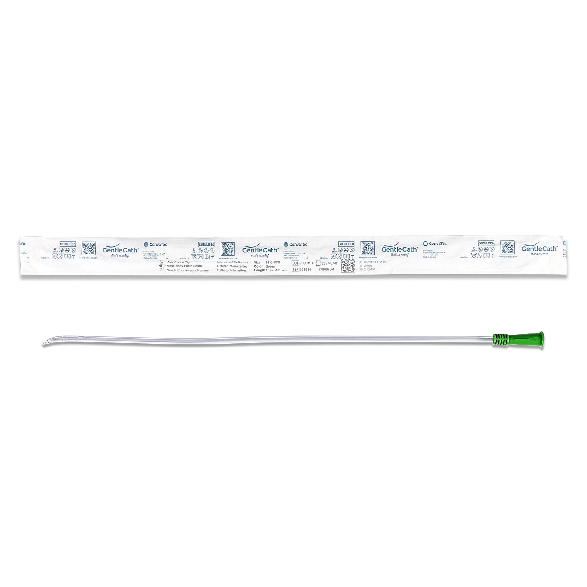 GentleCath™ Urethral Catheter, 14 Fr., Male, Coud