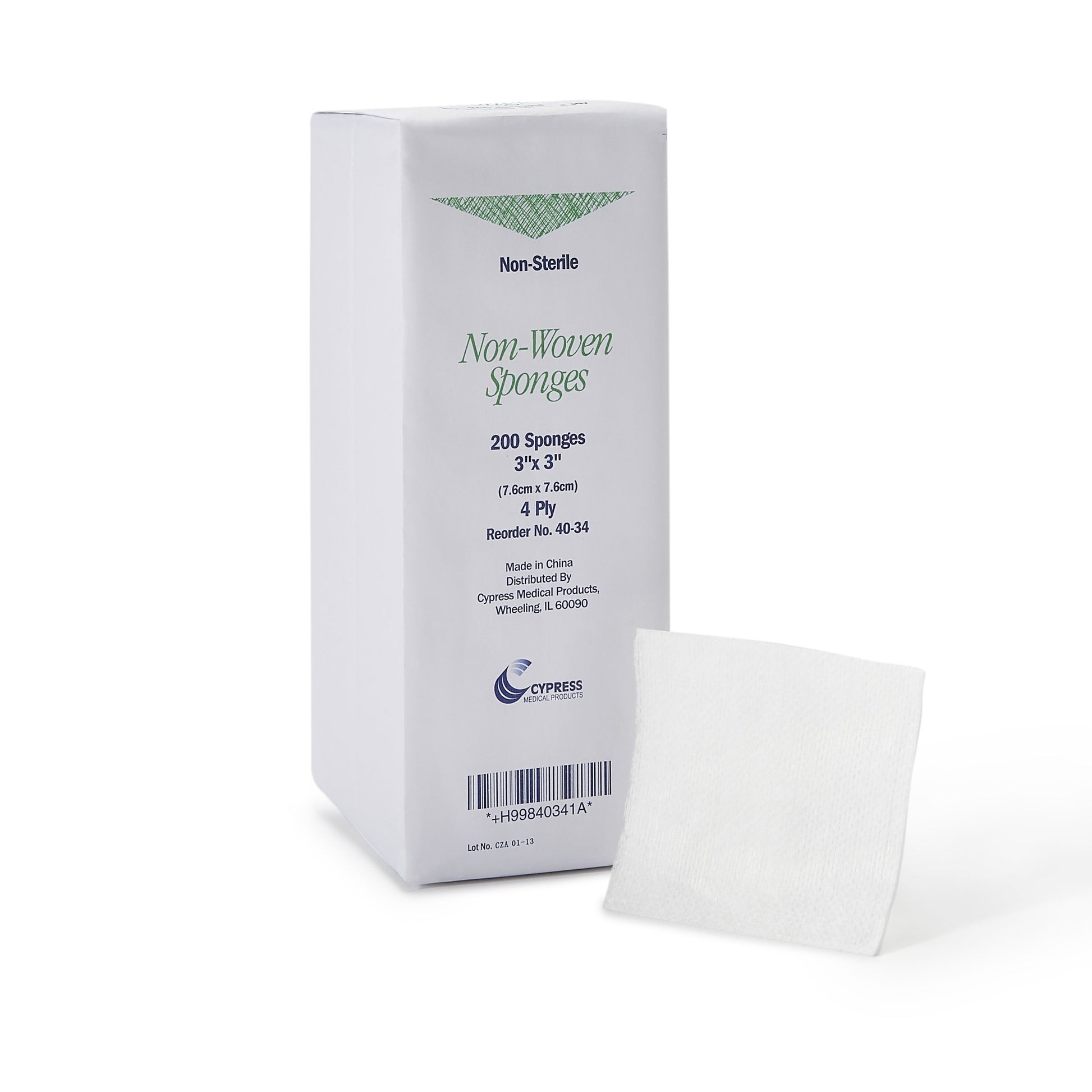Cypress Nonwoven Sponge, 3 x 3 Inch, 4-Ply