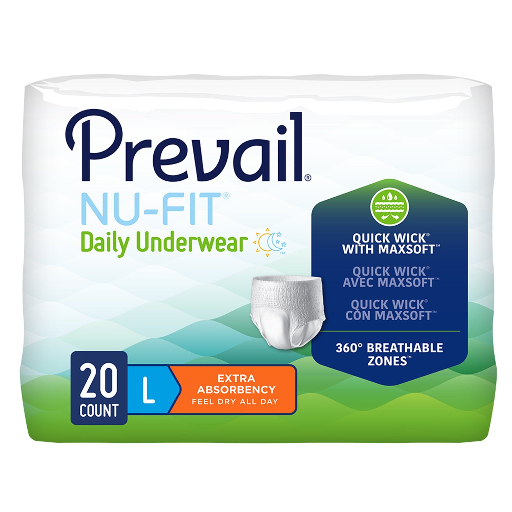 Absorbent Underwear Prevail Nu-Fit Pull On with Tear Away Seams Adult Large Unisex Disposable Heavy Absorbency