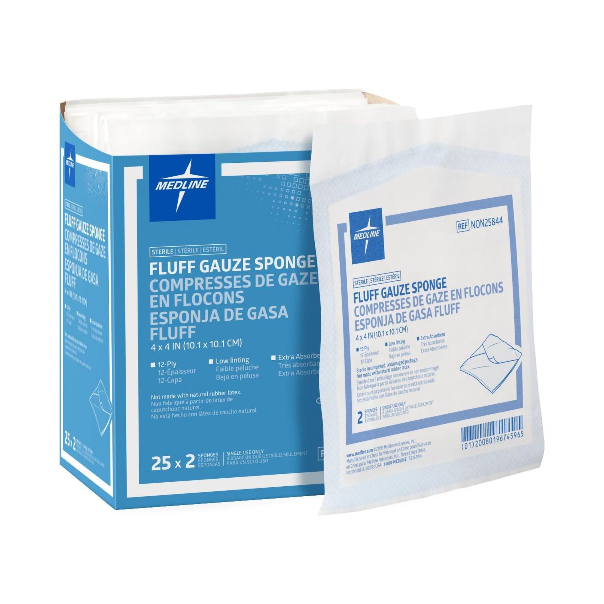 Bulkee Sterile Fluff Dressing, 4 x 4 Inch, 12-Ply