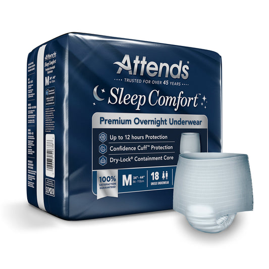 Attends Sleep Comfort Premium Overnight Underwear, Medium, 24 – 44 Inches