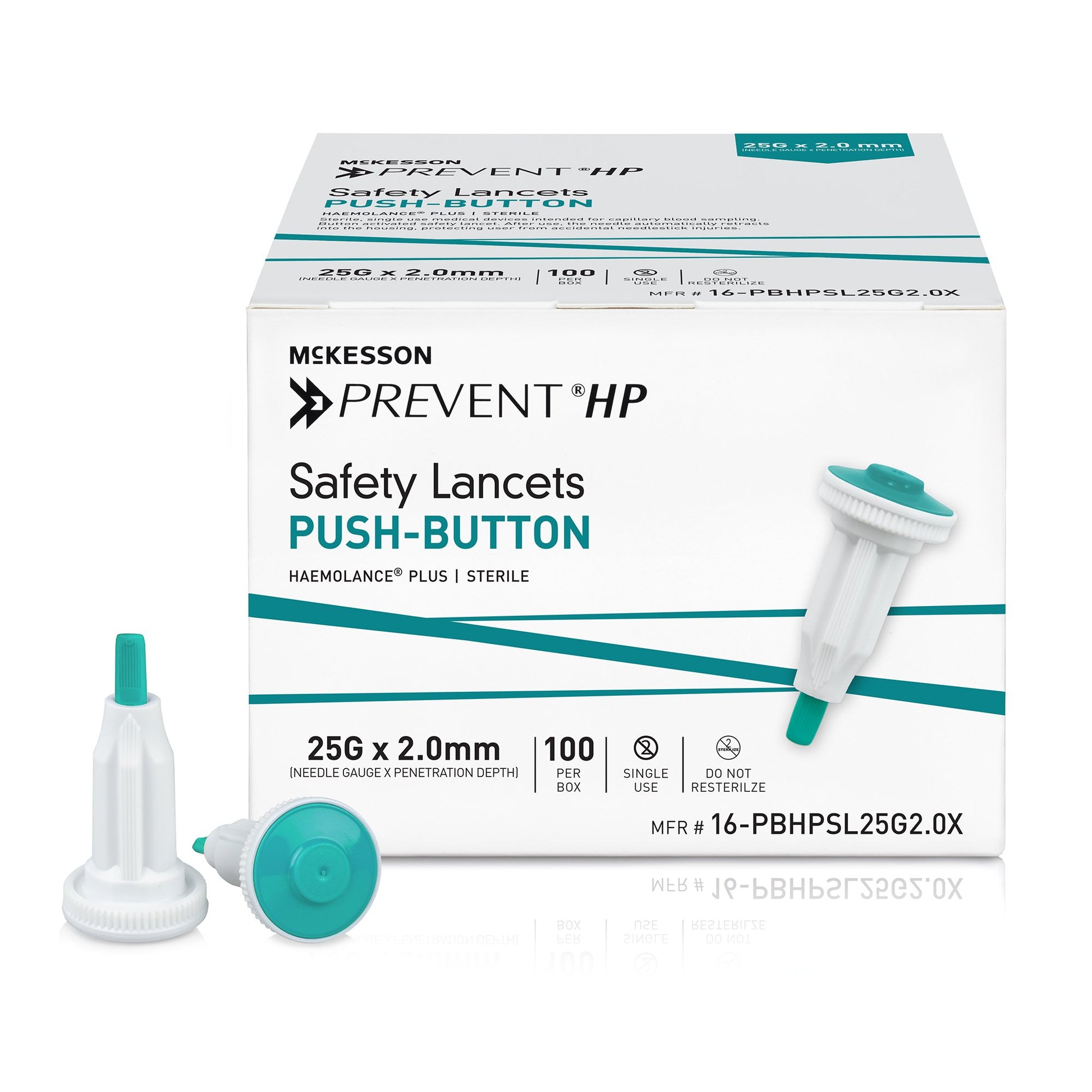 McKesson Prevent HP Push Button Safety Lancet, 25 Gauge, 2.0 mm