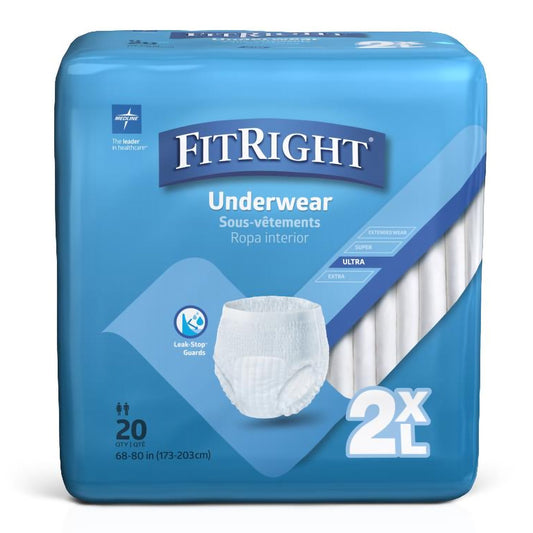 Absorbent Underwear FitRight Bariatric Pull On with Tear Away Seams Adult 2X-Large Unisex Disposable Heavy Absorbency
