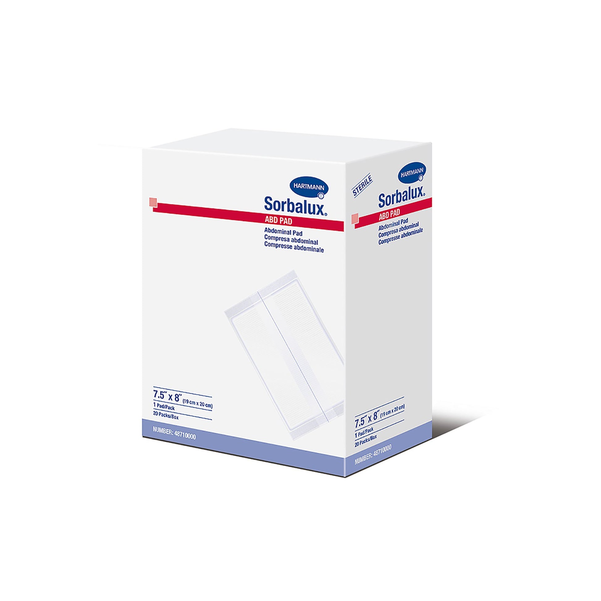 Sorbalux ABD Sterile Abdominal Pad, 7-1/2 x 8 Inch, 1-Ply