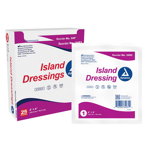 dynarex White Adhesive Dressing, 4 x 4 inch