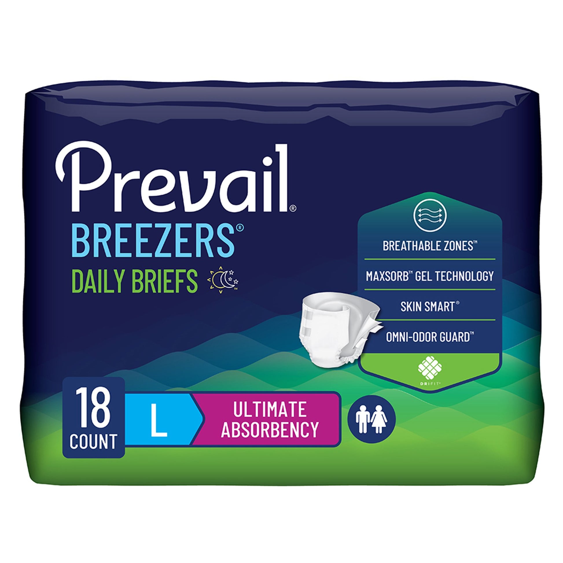 Prevail Breezers Ultimate Absorbency Incontinence Briefs, Large