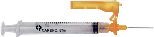 Safety Hypodermic Syringe with Needle Carepoint™ Safety™ 3 mL 1 Inch 25 Gauge Hinged Safety Needle Regular Wall