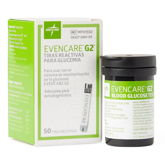 Blood Glucose Test Strips EvenCare G2 50 Strips per Pack For EvenCare G2 Blood Glucose Monitoring System