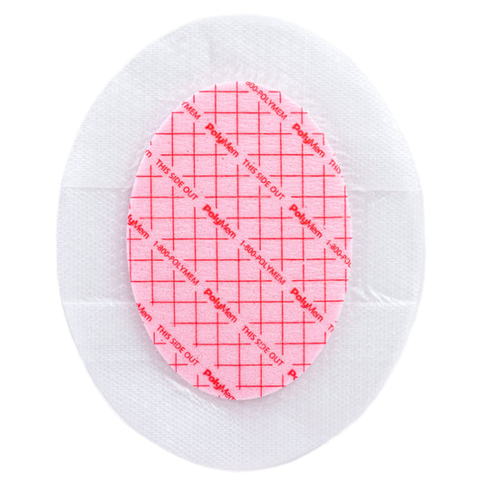 Foam Dressing PolyMem 6-1/2 X 8-1/5 Inch With Border Film Backing Silicone Adhesive Oval Sterile