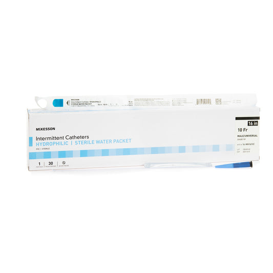 Urethral Catheter McKesson Coude Tip Hydrophilic Coated PVC 10 Fr. 16 Inch Length