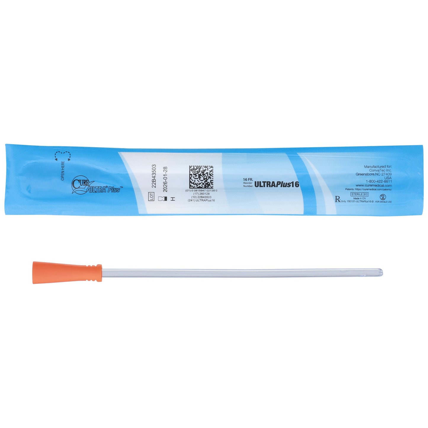 Urethral Catheter Cure Ultra Plus™ Straight Tip Lubricated PVC 16 Fr. 8 Inch Length