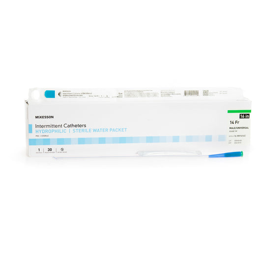 Urethral Catheter McKesson Coude Tip Hydrophilic Coated PVC 14 Fr. 16 Inch Length