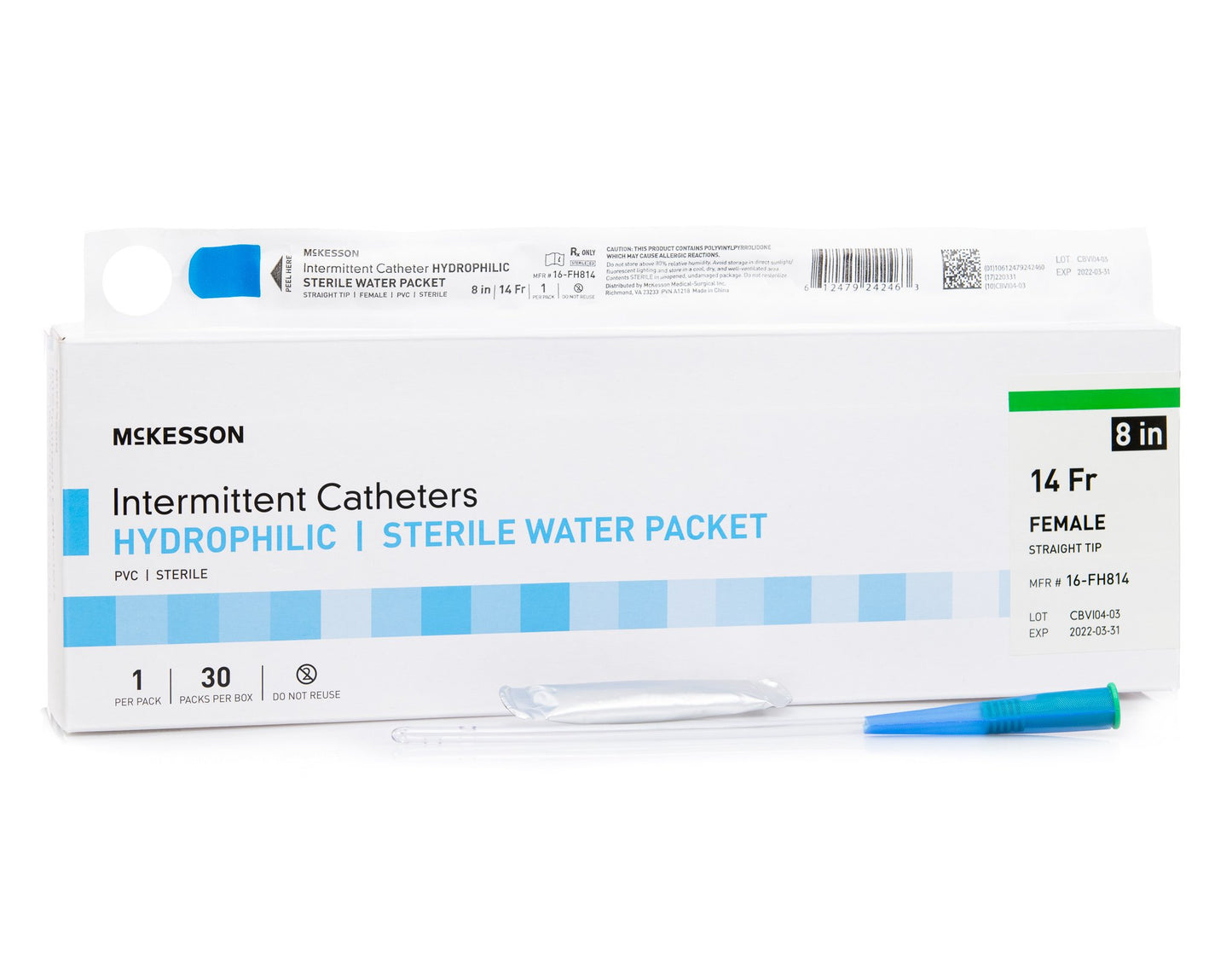 Urethral Catheter McKesson Straight Tip Hydrophilic Coated PVC 14 Fr. 8 Inch Length