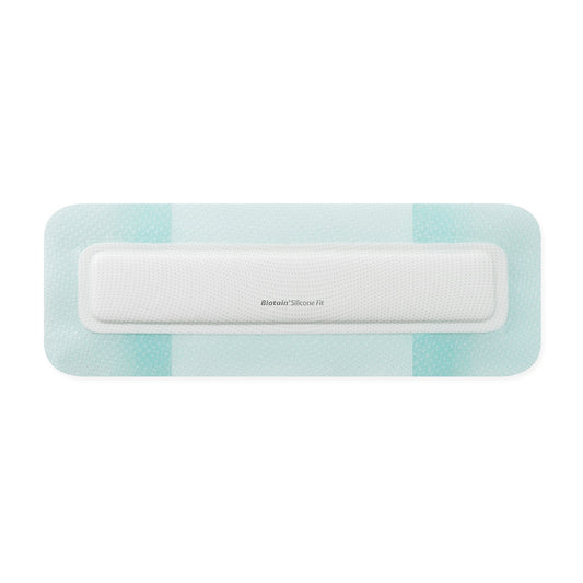 Silicone Foam Dressing Biatain Silicone Fit 4 X 12 Inch With Border Film Backing Silicone Adhesive Rectangle Sterile