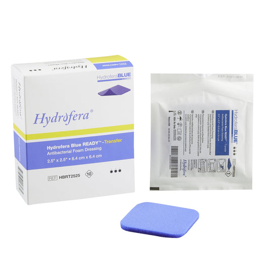Antibacterial Foam Dressing Hydrofera BLUE READY-Transfer 2-1/2 X 2-1/2 Inch Without Border Without Film Backing Nonadhesive Square Sterile