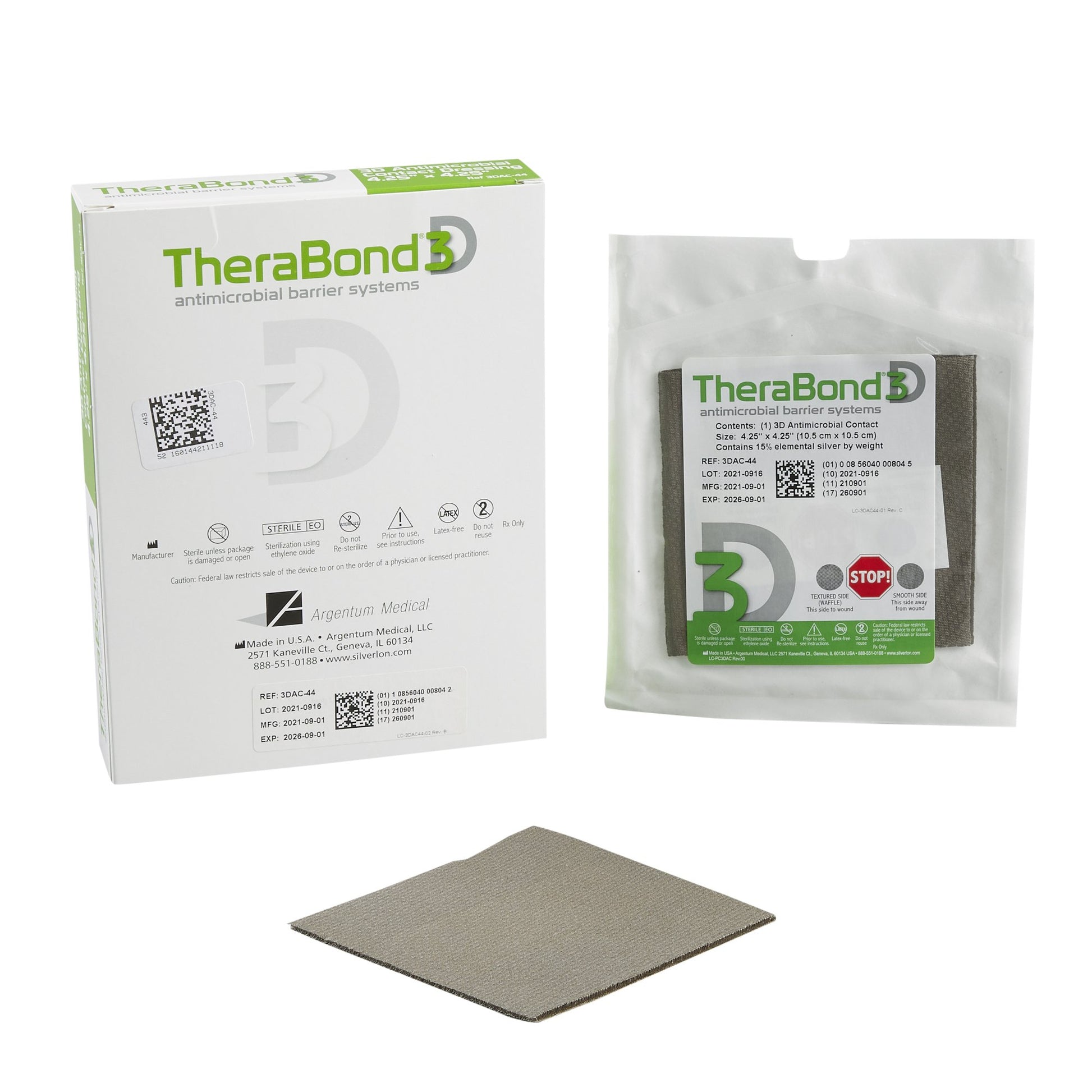 Silver Wound Contact Layer Dressing TheraBond 3D 4-1/2 X 4-1/4 Inch Square Sterile