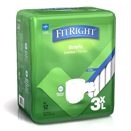 Incontinence Brief FitRight Bariatric Adult 3X-Large Unisex Disposable Heavy Absorbency