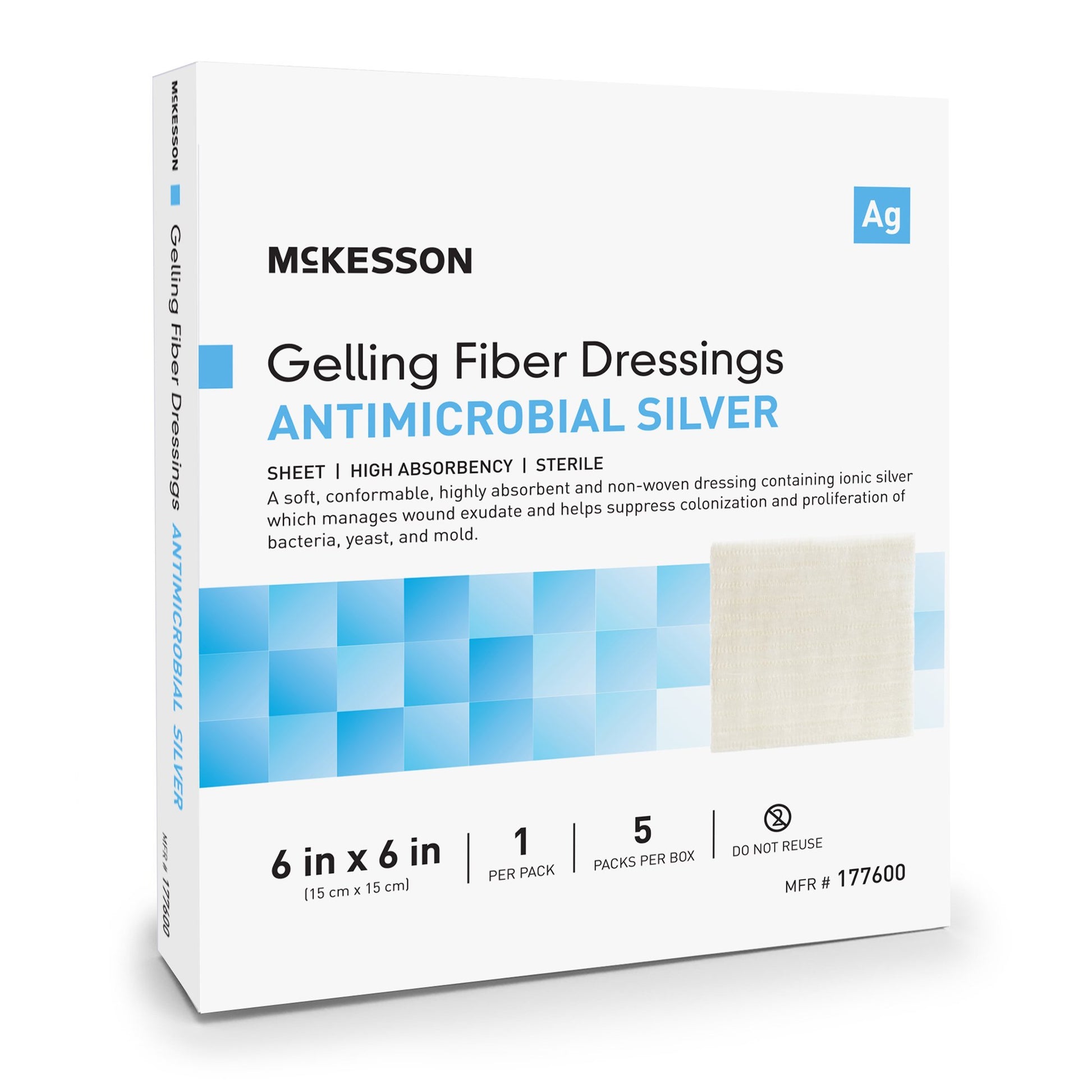 McKesson Silver Gelling Fiber Dressing, 6 x 6 Inch