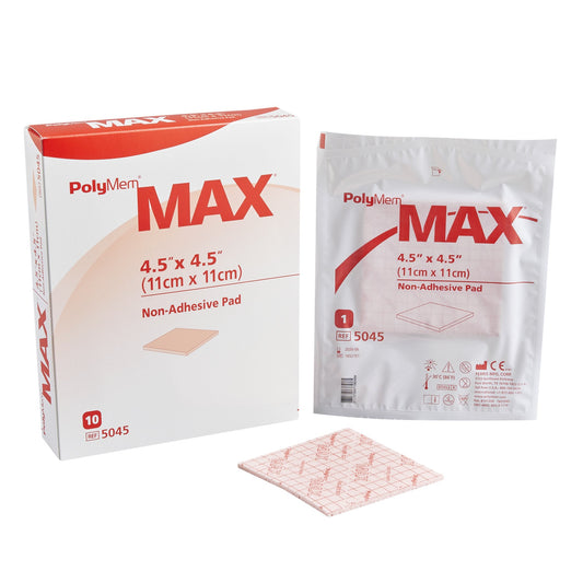 PolyMem Max Nonadhesive without Border Foam Dressing, 4½ x 4½ Inch
