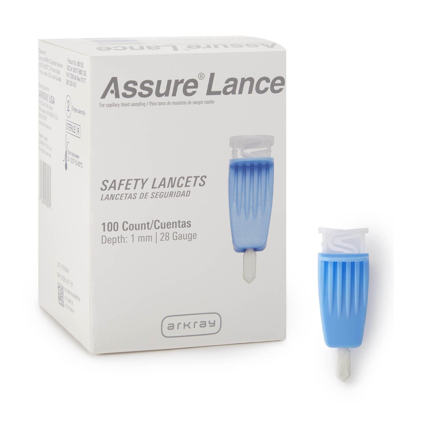 Assure Safety Lancet, 28 Gauge, 1.0 mm Depth, Light Blue