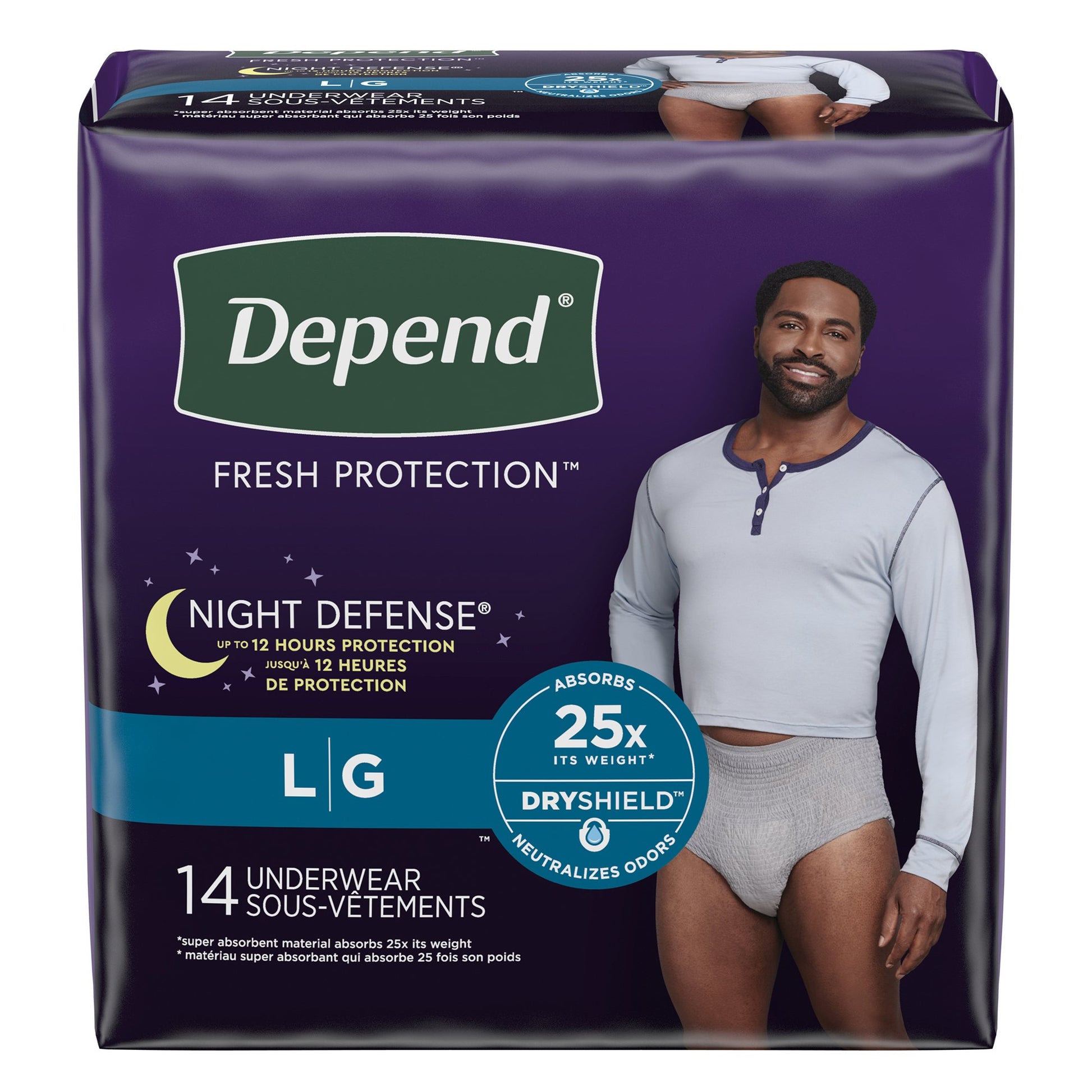 Depend Night Defense Absorbent Underwear for Men, Large
