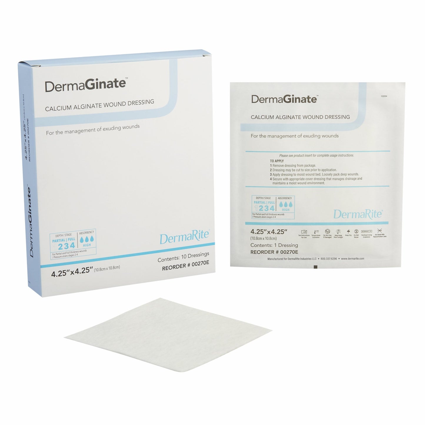 DermaGinate Alginate Dressing, 4-1/4 x 4-1/4 Inch