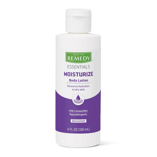 Hand and Body Moisturizer Medline Remedy Essentials Moisturize 4 oz. Bottle Unscented Lotion CHG Compatible