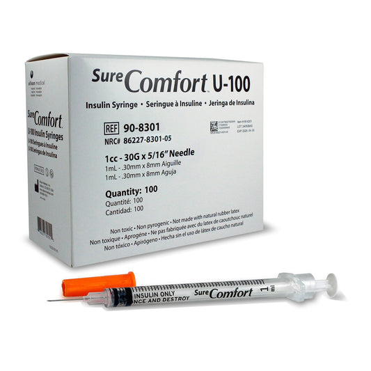 Standard Insulin Syringe with Needle Surecomfort 1 mL 5/16 Inch 30 Gauge NonSafety Regular Wall