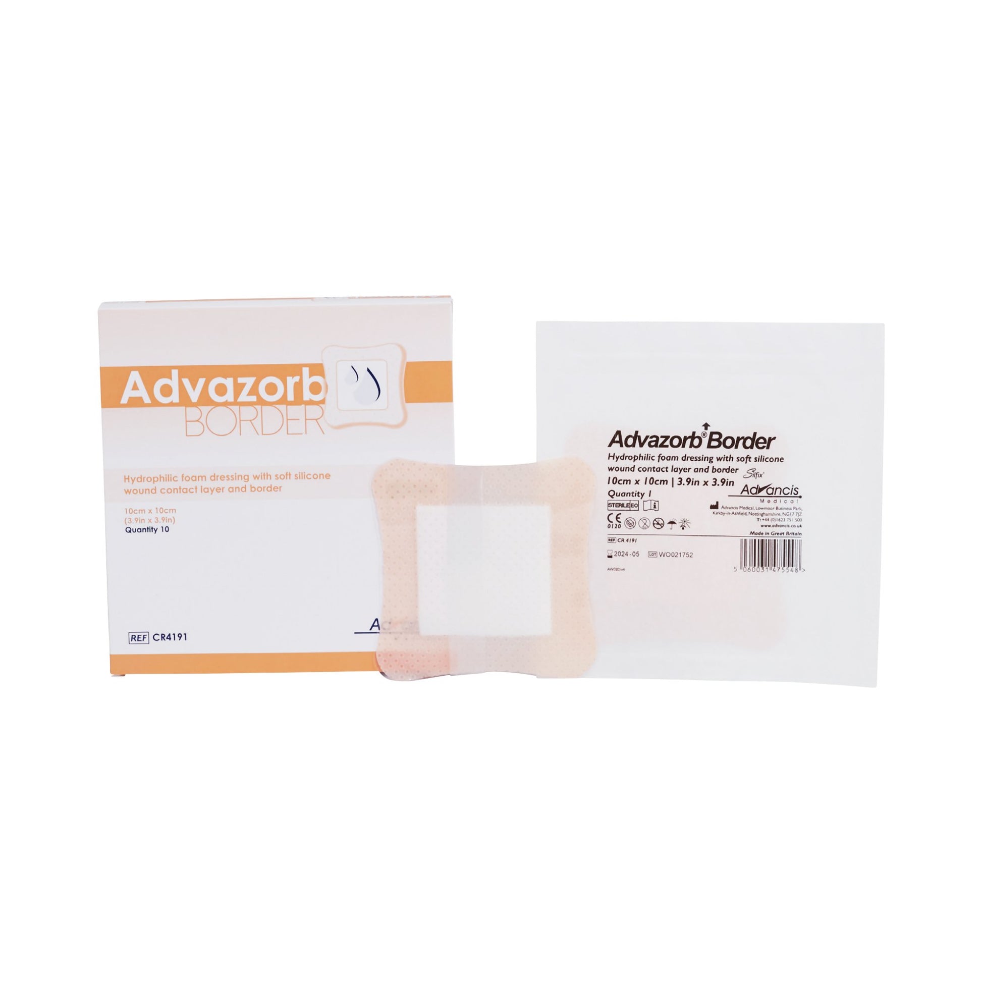 Advazorb Border Silicone Face and Border, 4 x 4 Inch