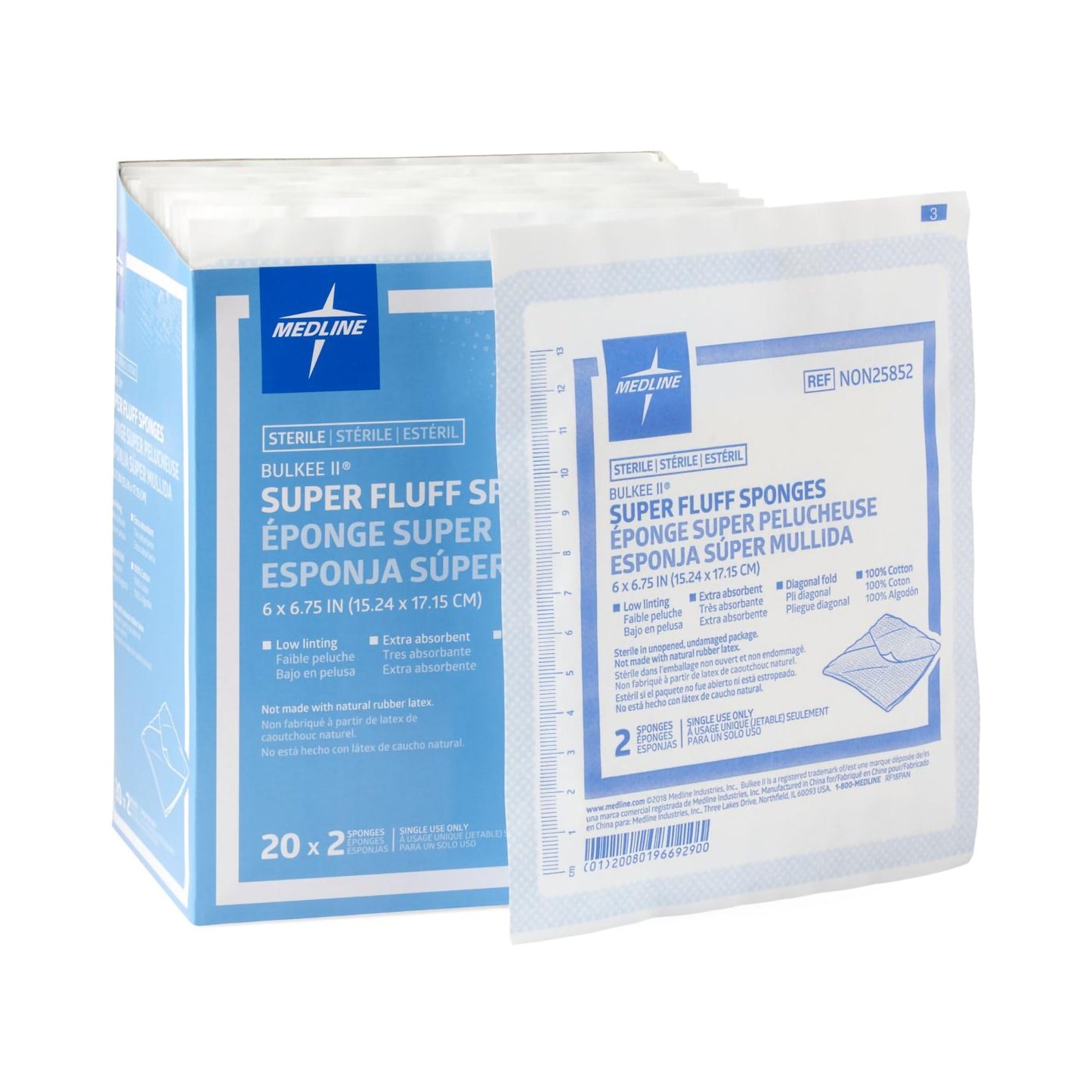 Bulkee Sterile Fluff Dressing, 6 x 6-3/4 Inch, 6-Ply