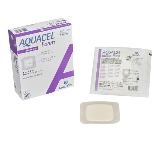 Aquacel Silicone Adhesive with Border Silicone Foam Dressing, 4 x 4 Inch