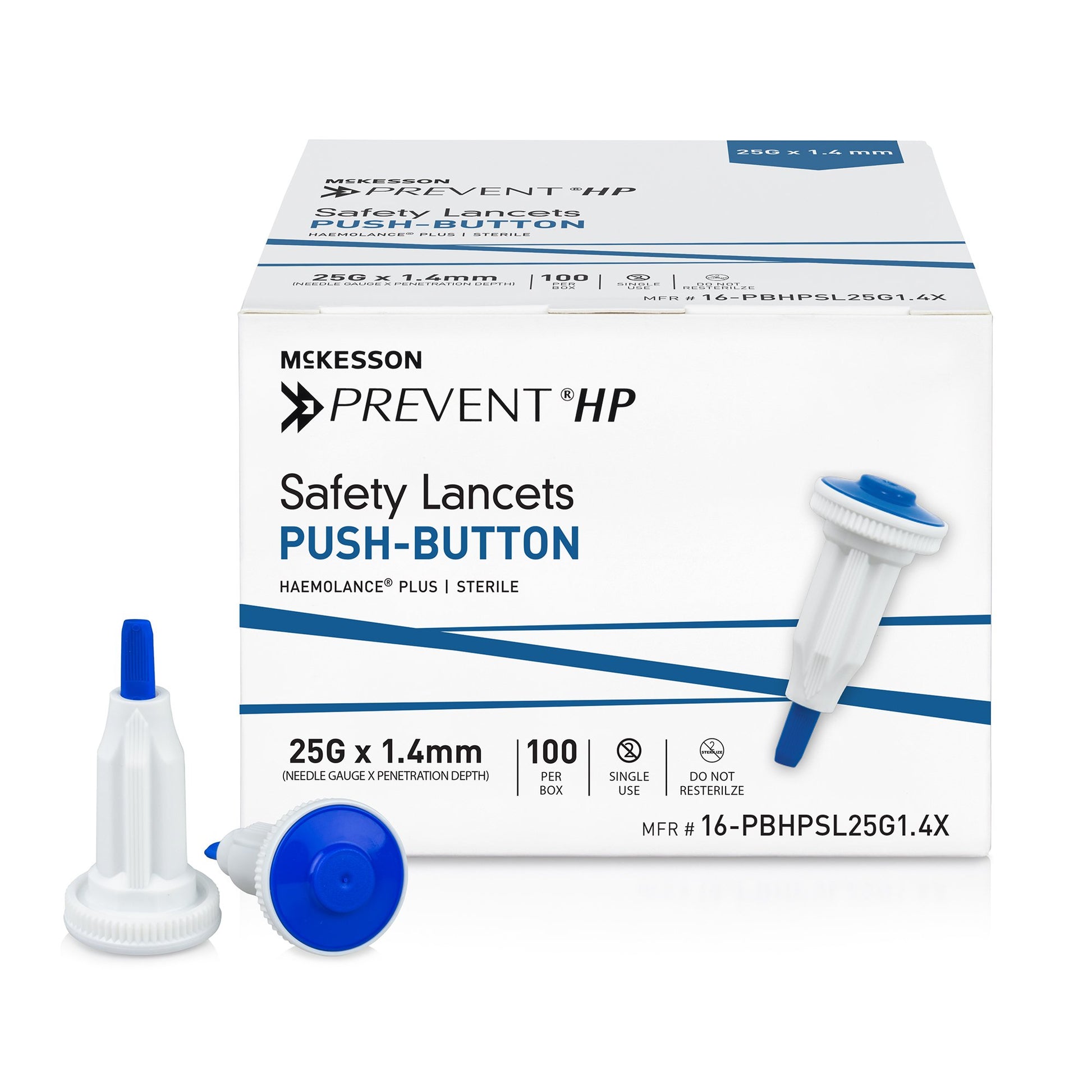 McKesson Prevent HP Push Button Safety Lancet, 25 Gauge, 1.4 mm