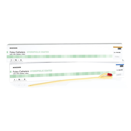 Foley Catheter McKesson 2-Way Coude Tip 5 cc Balloon 22 Fr. Hydrophilic Polymer Coated Latex