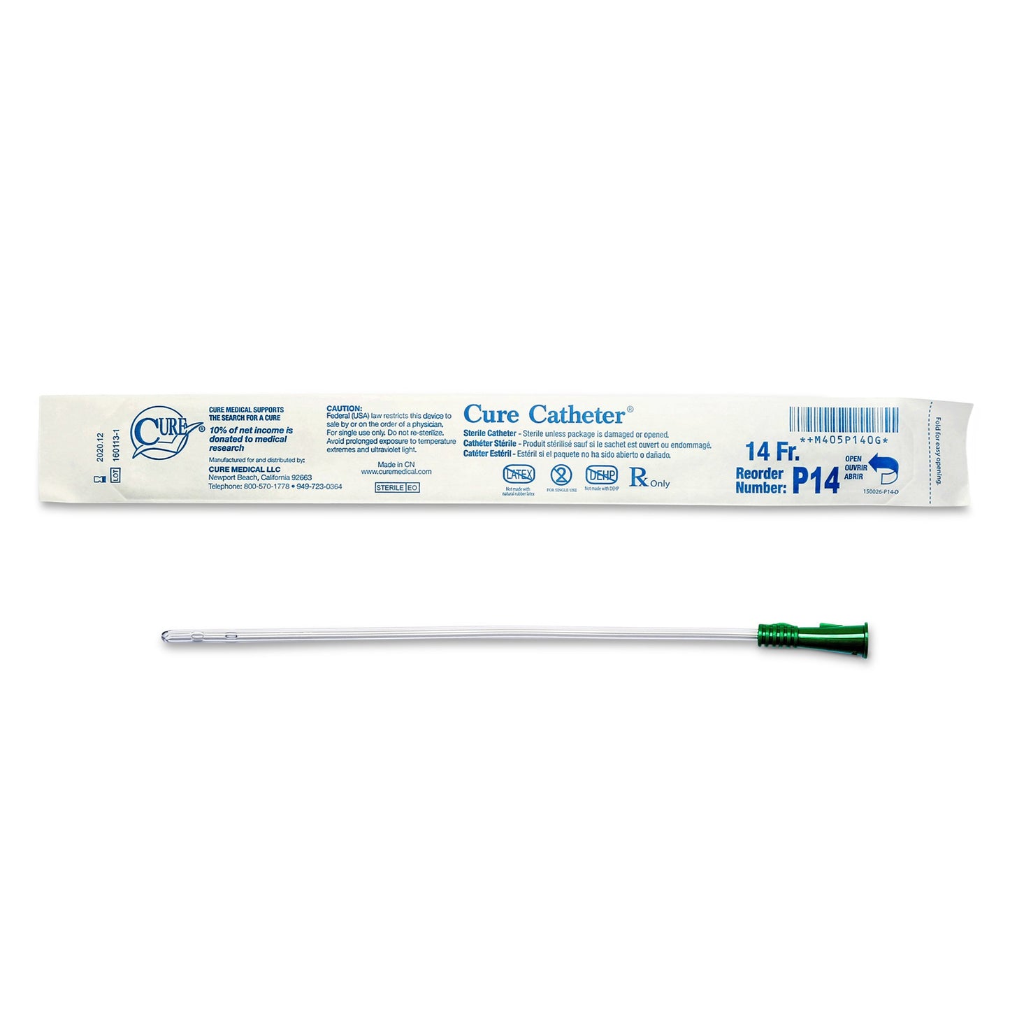 Cure Catheter™ Urethral Catheter, 14 Fr., Unisex, Straight