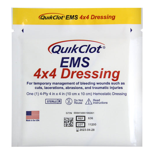 Hemostatic Dressing QuickClot EMS 4 X 4 Inch 1 per Pack Sterile