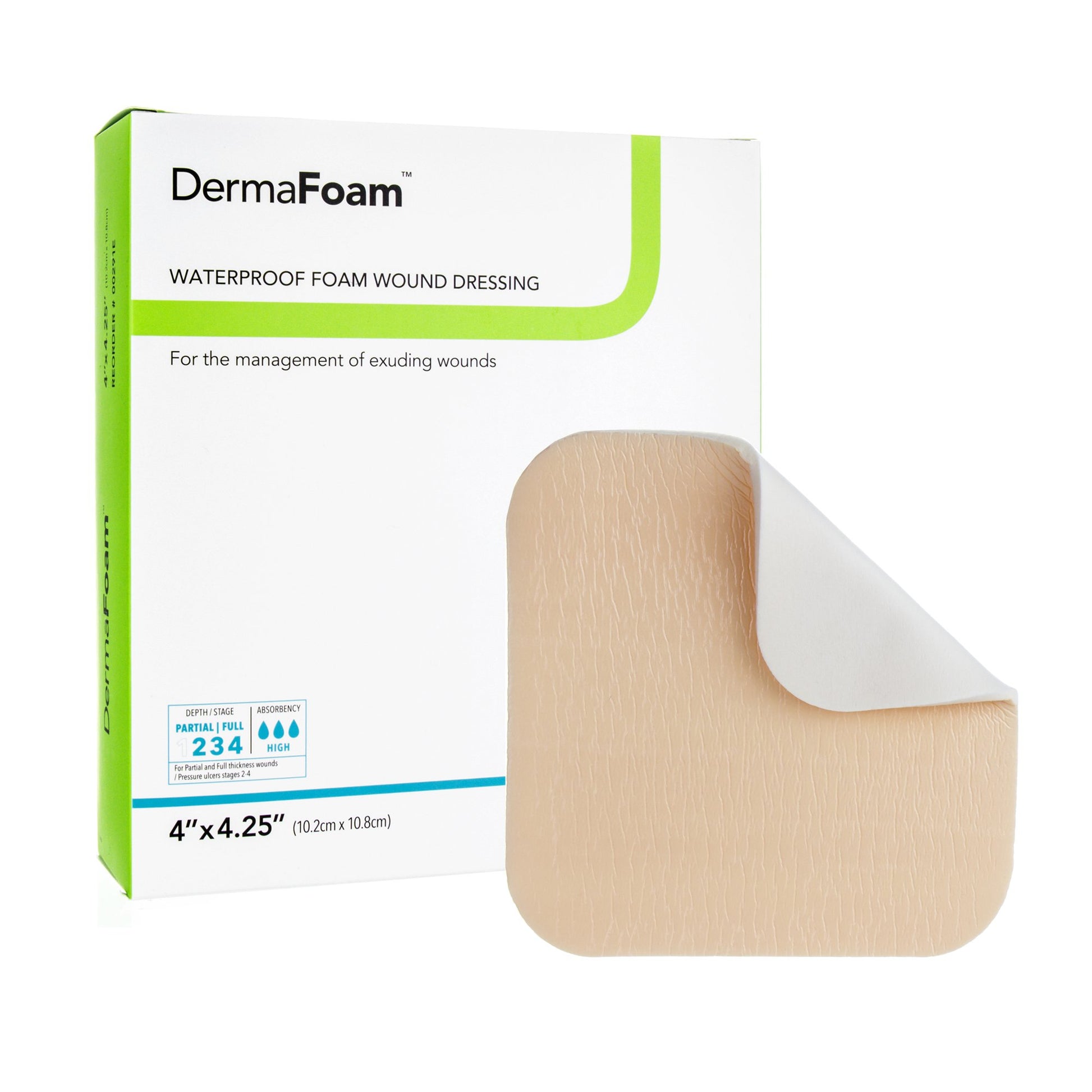 DermaFoam Nonadhesive without Border Foam Dressing, 4 x 4¼ Inch