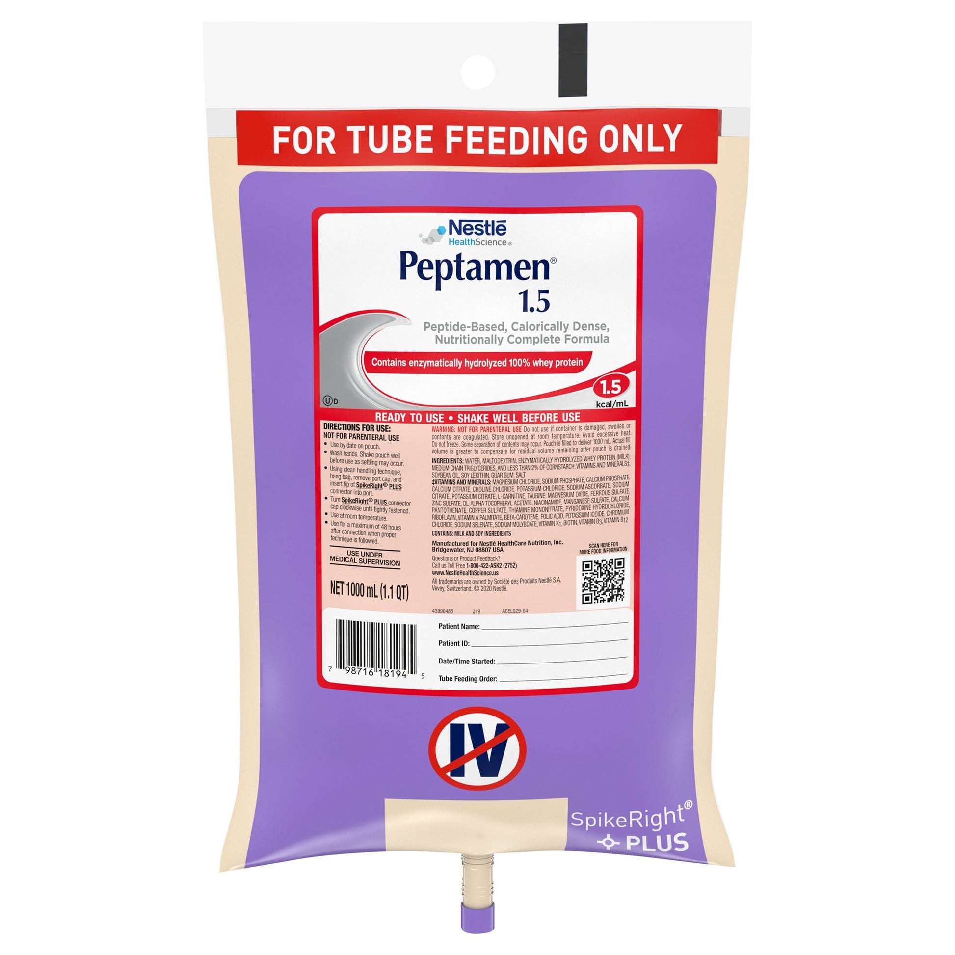 Peptamen 1.5 Peptide-Based Nutritionally Complete Formula, 1 Liter Bag