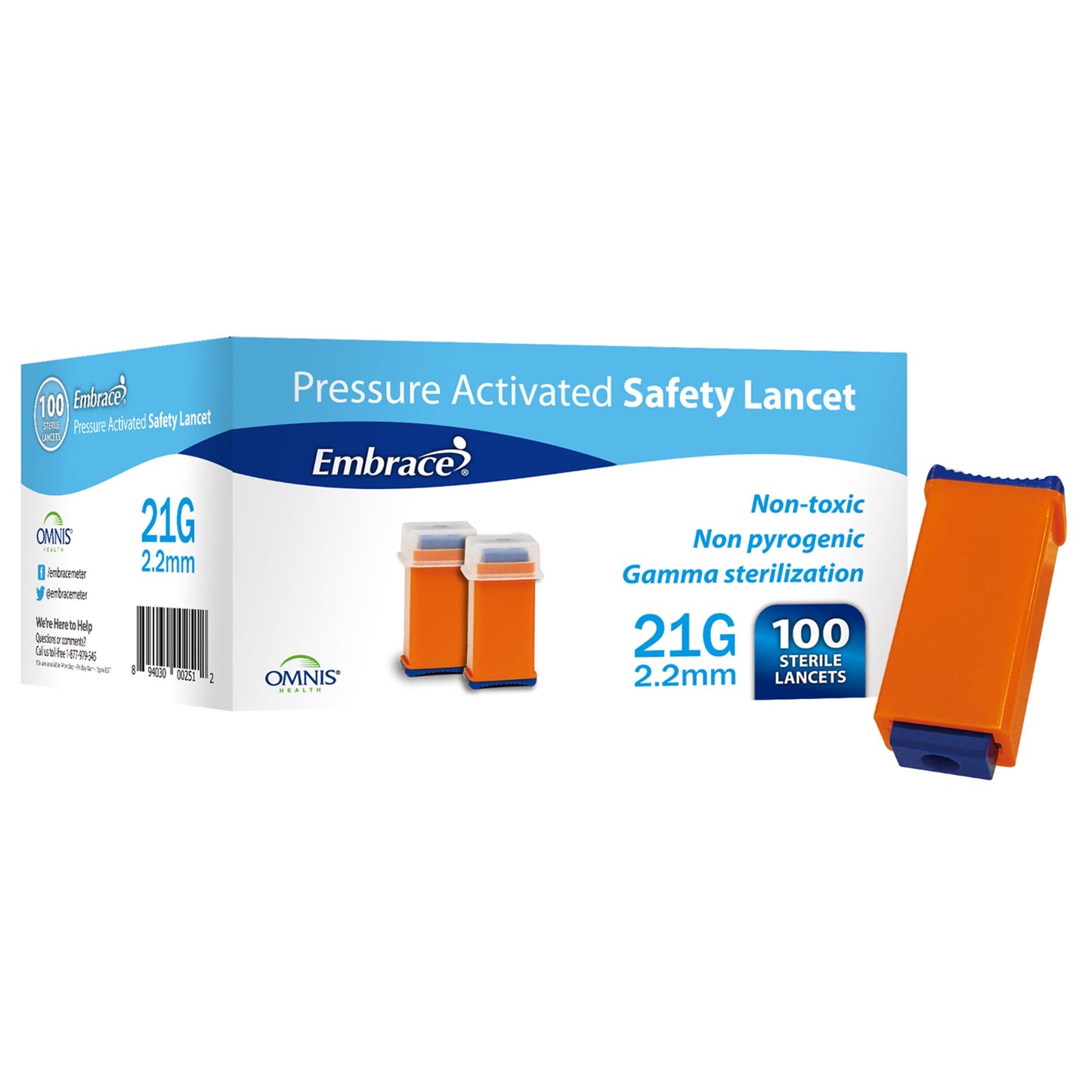 Embrace Finger Activated Safety Lancet, 21 Gauge