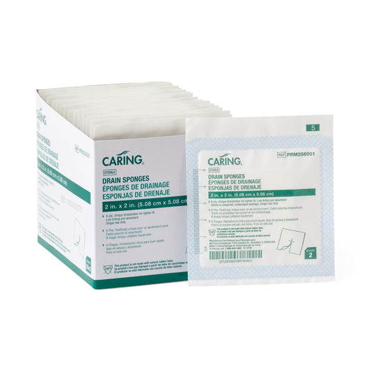 Caring Drain Sponge, 2 x 2 Inch, 6-Ply