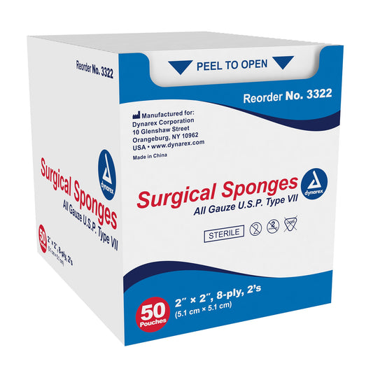 dynarex Sterile Gauze Sponge, 2 x 2 Inch, Eight-Ply