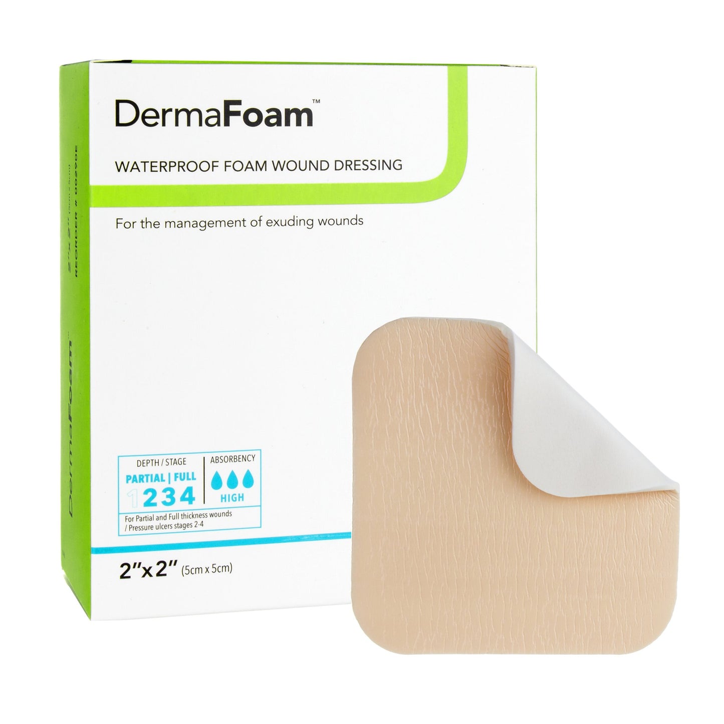 DermaFoam Nonadhesive without Border Foam Dressing, 2 x 2 Inch