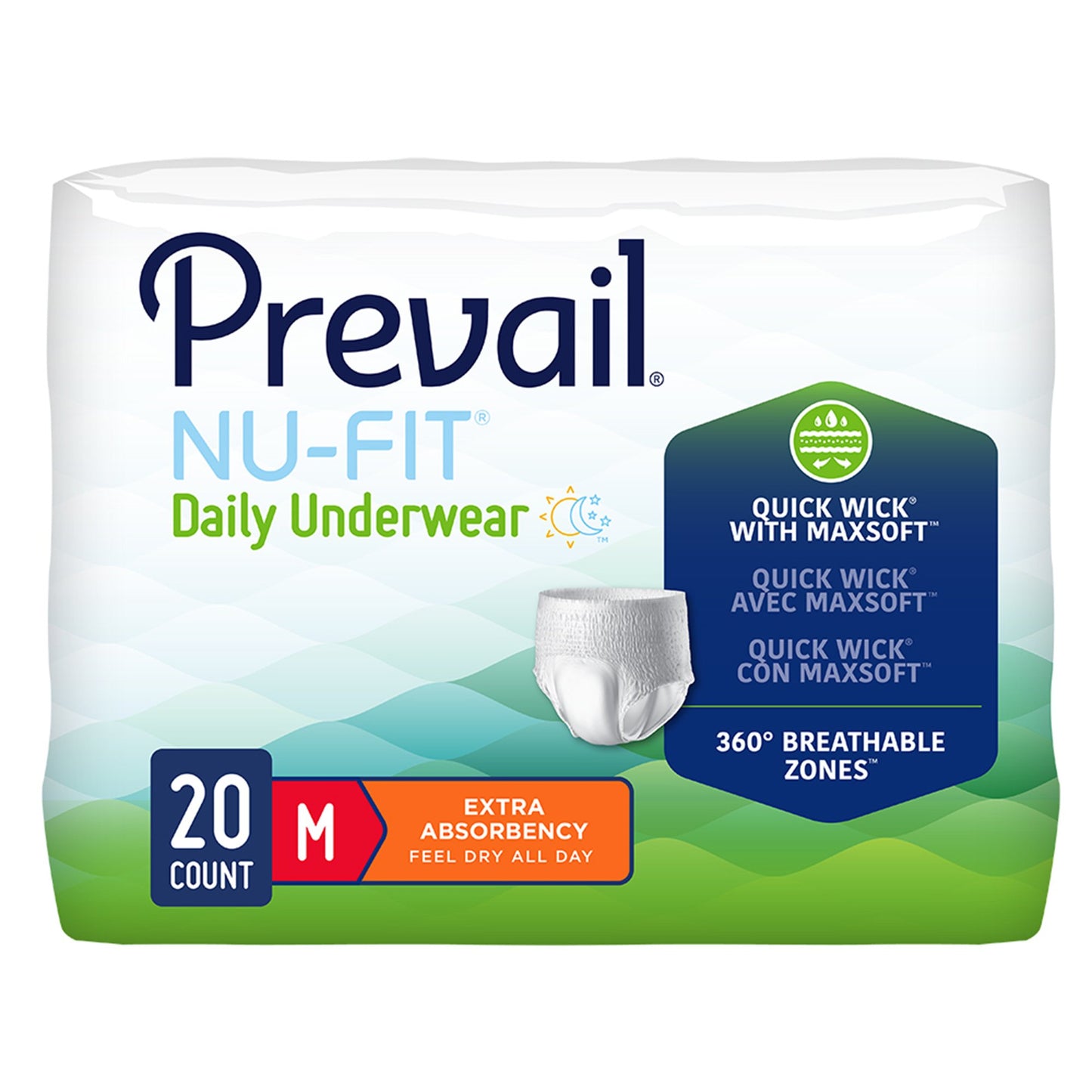 Absorbent Underwear Prevail Nu-Fit Pull On with Tear Away Seams Adult Medium Unisex Disposable Heavy Absorbency