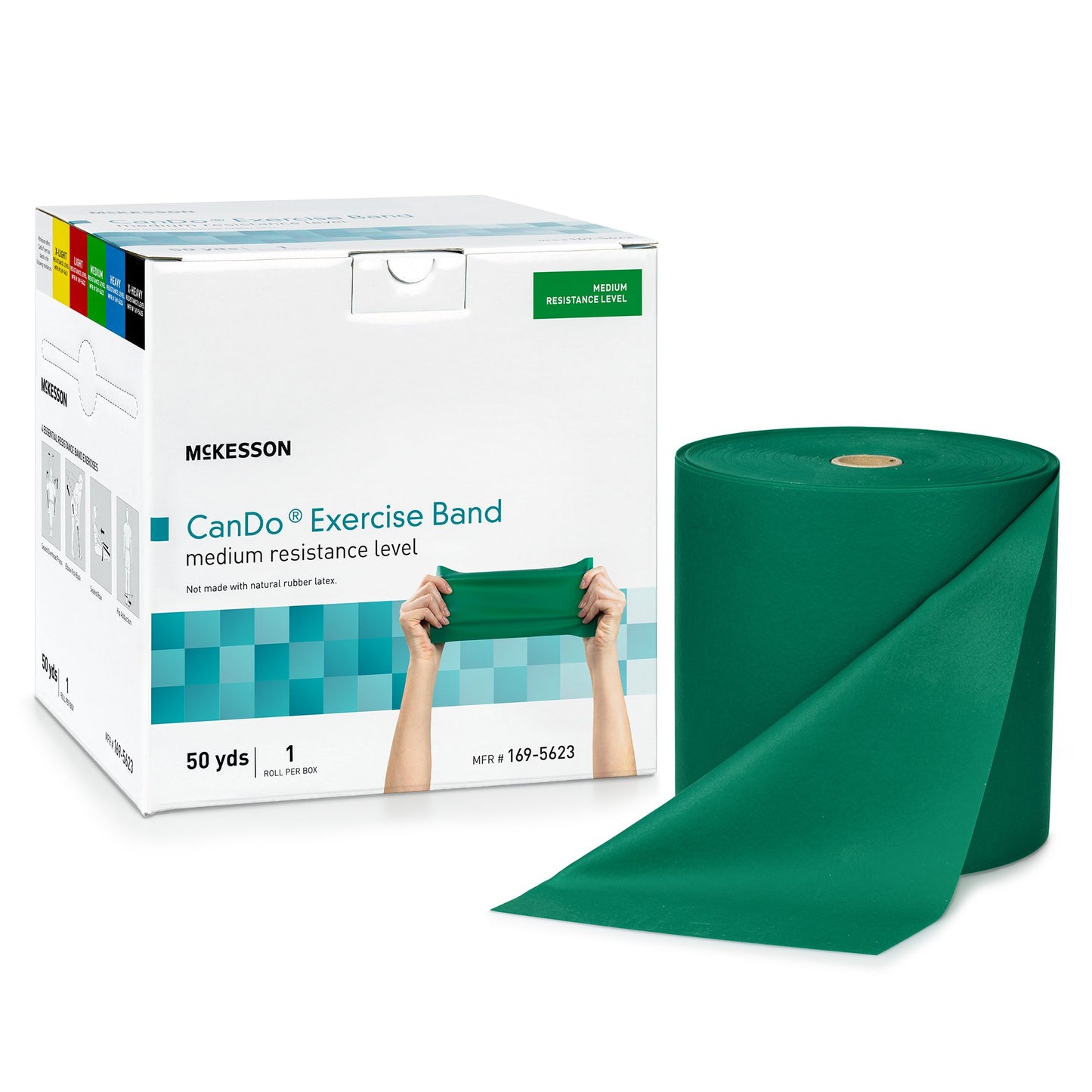 McKesson CanDo Exercise Medium Resistance Band, Green, 5 Inch x 50 Yard